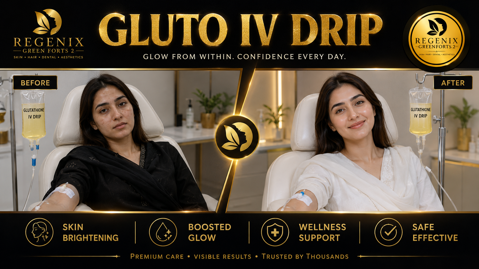 Skin glow and hydration improvement. Results vary.